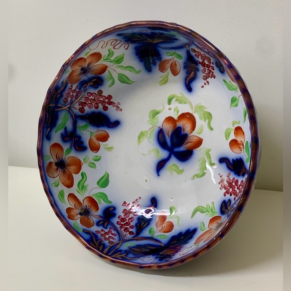 19th Century Vtg Gaudy Welsh Grape Pattern Flow Blue Lusterware Pedestal Bowl - Picture 6 of 16